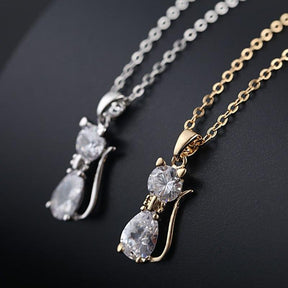 Necklace : Ketting Zilver - Kattenbedelketting met Elegant Ontwerp in van Pantino
