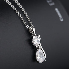 necklace : Ketting Zilver - Kattenbedelketting met Elegant Ontwerp in Zilver van Pantinoshop