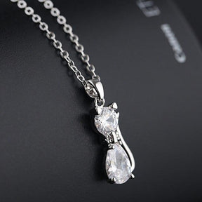 Necklace : Ketting Zilver - Kattenbedelketting met Elegant Ontwerp in Zilver van Pantino