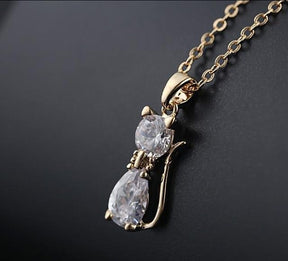 Necklace : Ketting Zilver - Kattenbedelketting met Elegant Ontwerp in Goud van Pantino