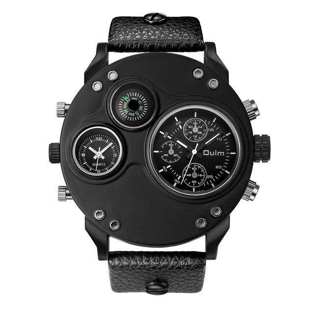 watches : Heren Horloge Zwart - Dual Time Polshorloge met Leren Band & RVS Kast in van Pantino