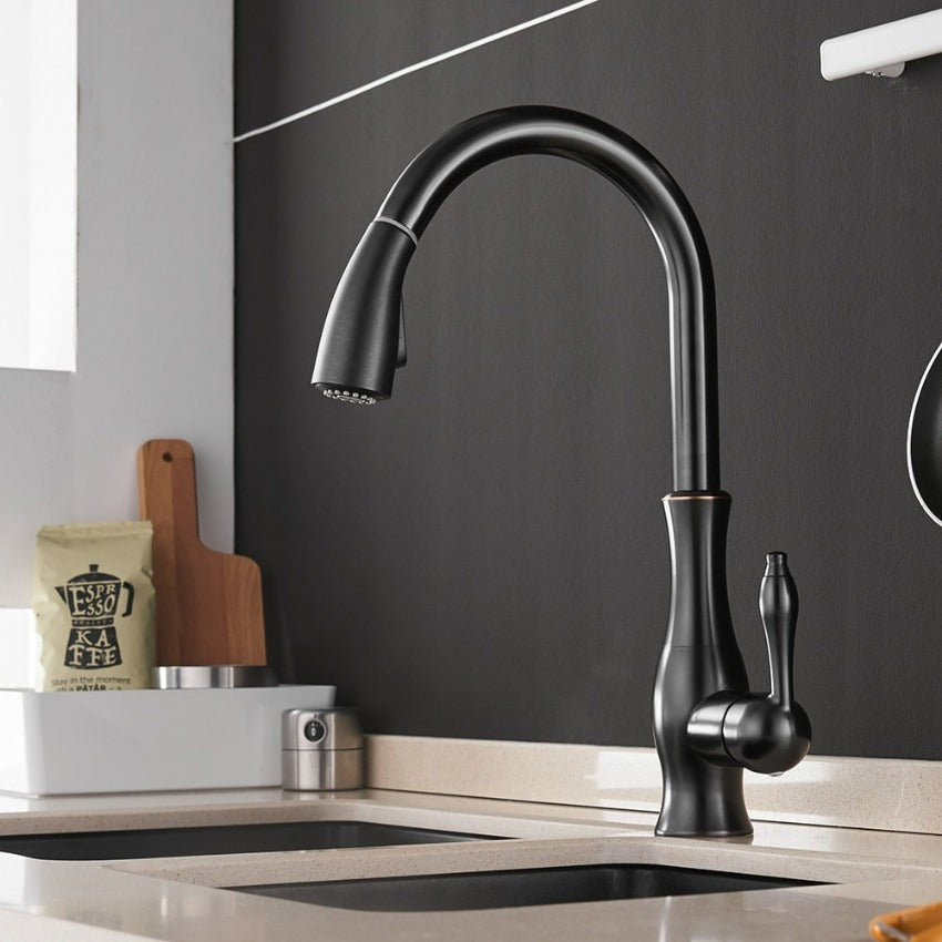 home & garden : Intrekbare Keukenkraan - Geborsteld Nikkel Uittrekbaar Design - RVS in Zwart van Pantino