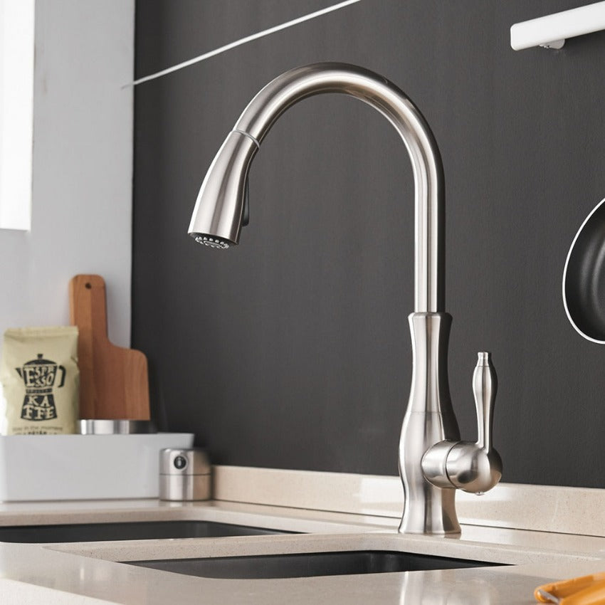 home & garden : Intrekbare Keukenkraan - Geborsteld Nikkel Uittrekbaar Design - RVS in Geborsteld nikkel van Pantino