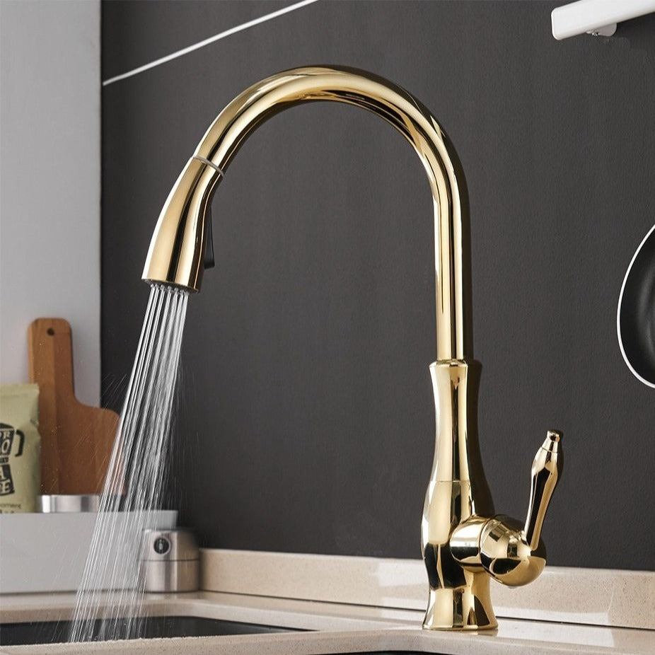 home & garden : Intrekbare Keukenkraan - Geborsteld Nikkel Uittrekbaar Design - RVS in Goud van Pantino