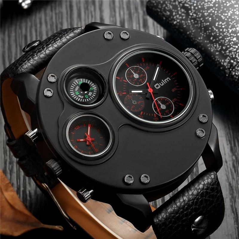watches : Heren Horloge Zwart - Dual Time Polshorloge met Leren Band & RVS Kast in van Pantino