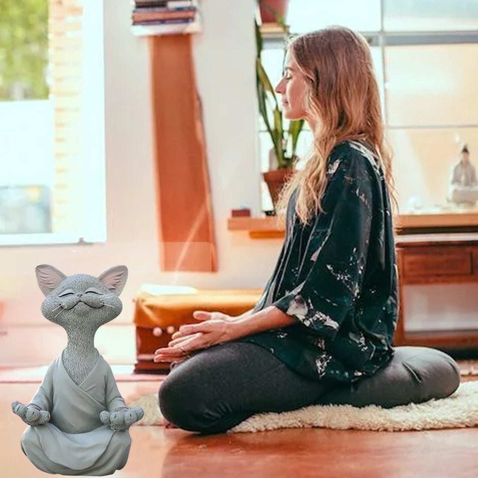 home & garden : Beeldje van Boeddha Kat Katten - Grijs in van Pantino