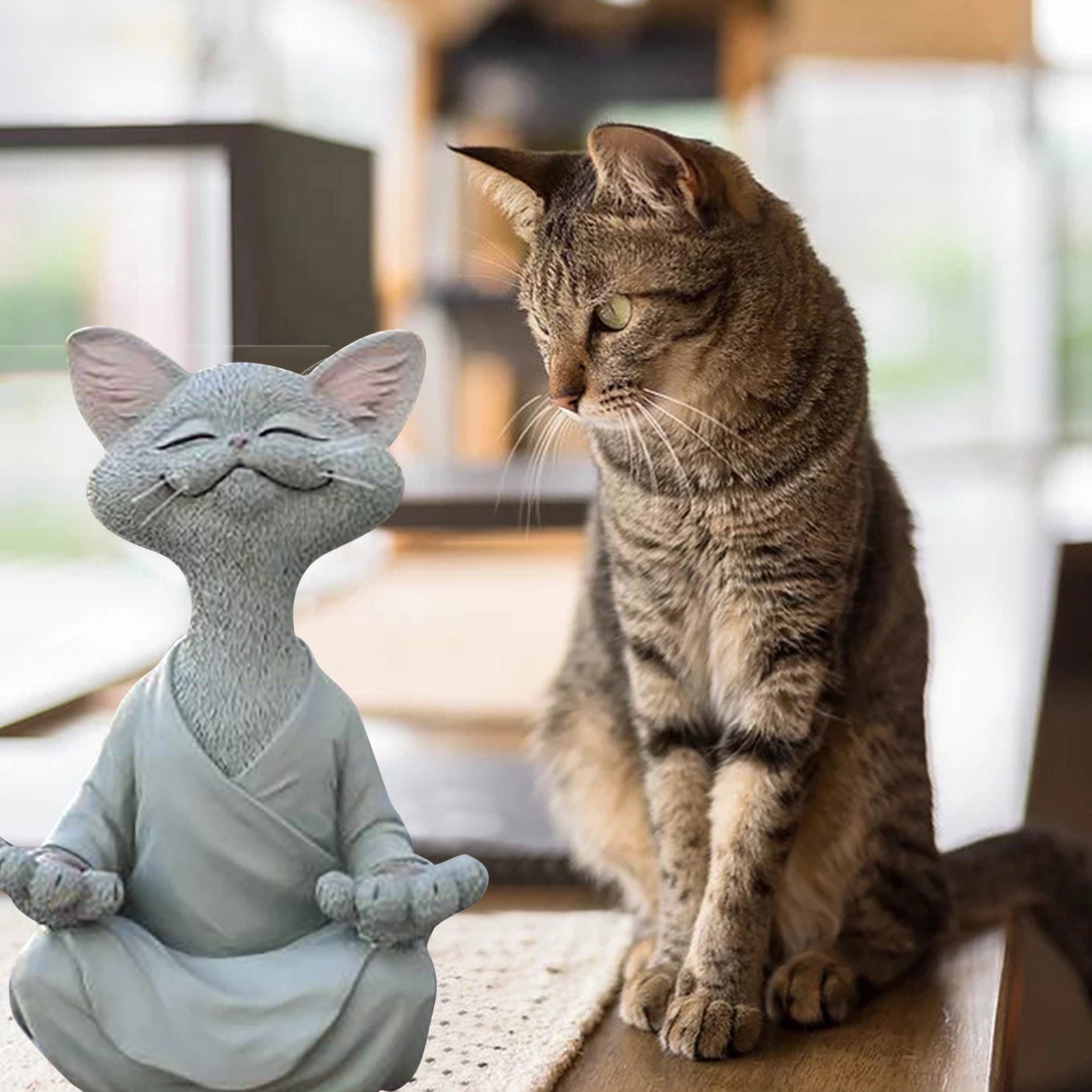 home & garden : Beeldje van Boeddha Kat Katten - Grijs in van Pantino
