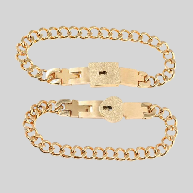 Bracelets : Koppelarmband Roestvrij Staal Slot & Sleutel | Voor Hem en Haar in Goud van Thomler