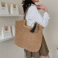 Bolso de mano tejido a mano para mujer - Detalle de borlas estilo boho - Paja