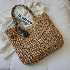 bags : Handgeweven Draagtas Dames - Kwastjesdetail Boho Stijl - Stro in van Pantino