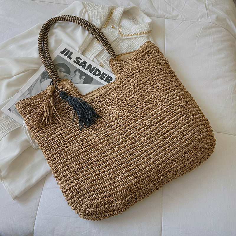 bags : Handgeweven Draagtas Dames - Kwastjesdetail Boho Stijl - Stro in van Pantino