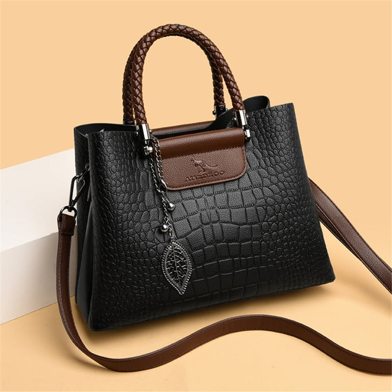 bags : Luxe Leren Handtas Dames Groen - Tijdloos Chique Design - Echt Leer in Zwart van Pantino