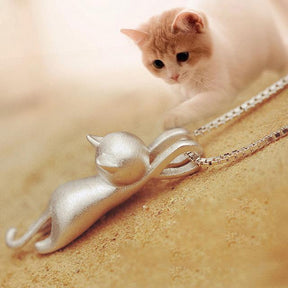 Necklace : Prachtige Ketting met Kattenhanger - Zilver in Gepolijst roestvrij staal van Pantino