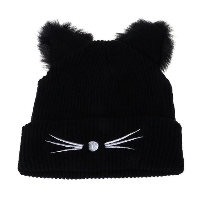 Beanie : Gebreide Muts met Kattendesign in Default Title van Pantino