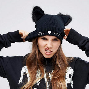 Beanie : Gebreide Muts met Kattendesign in van Pantino