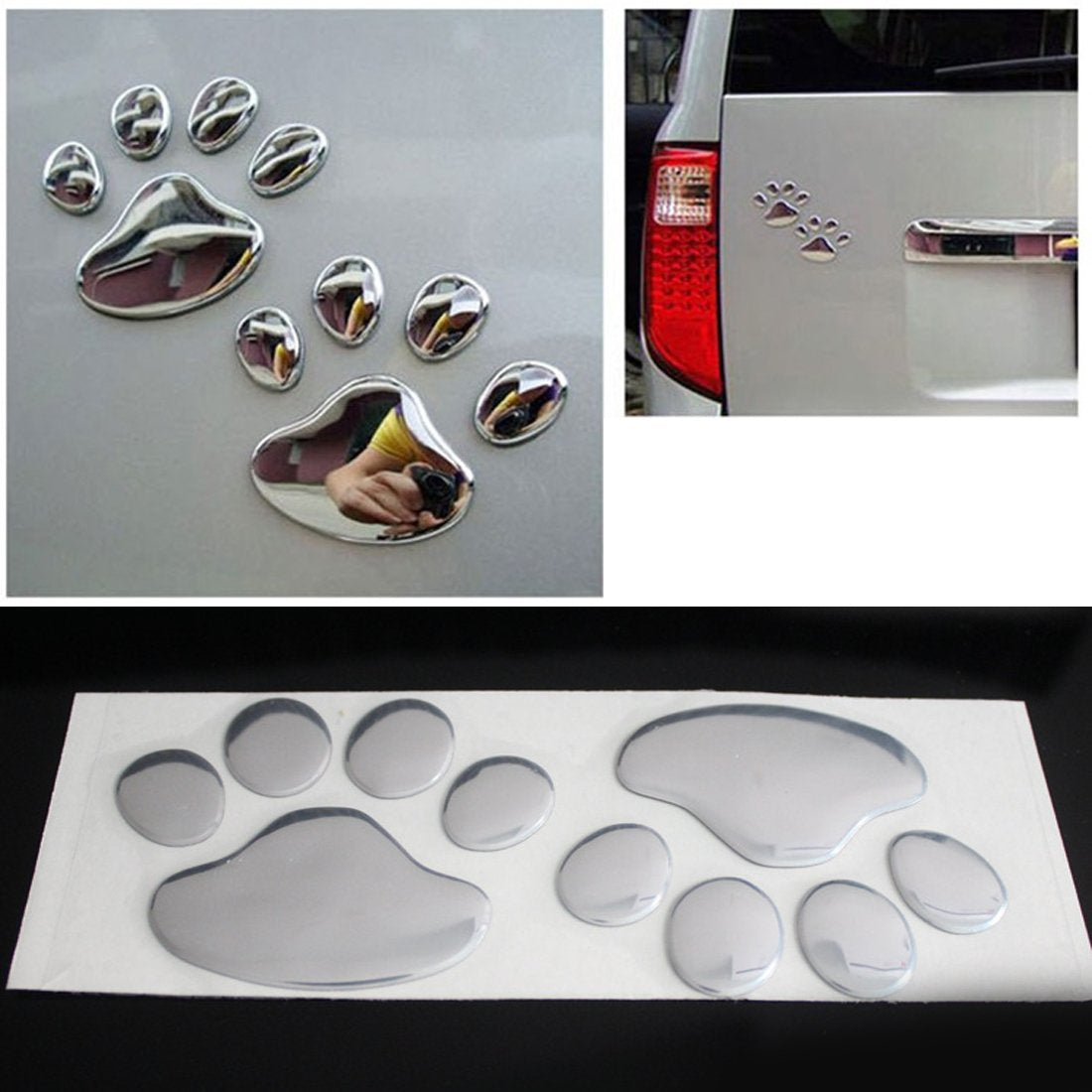 pets : 3D Auto Poot Sticker Honden - Zilver in van Pantino