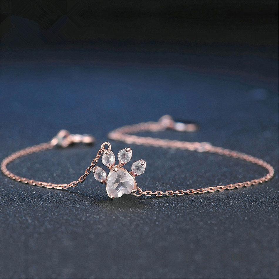 Bracelet : Armband met Pootafdruk van Rozenkwarts Honden Zilver in van Pantino