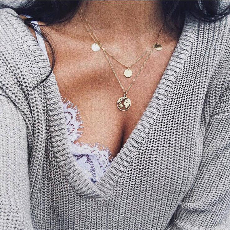 Necklace : Wereldbol Ketting Deluxe - Goudkleurig in van Pantino
