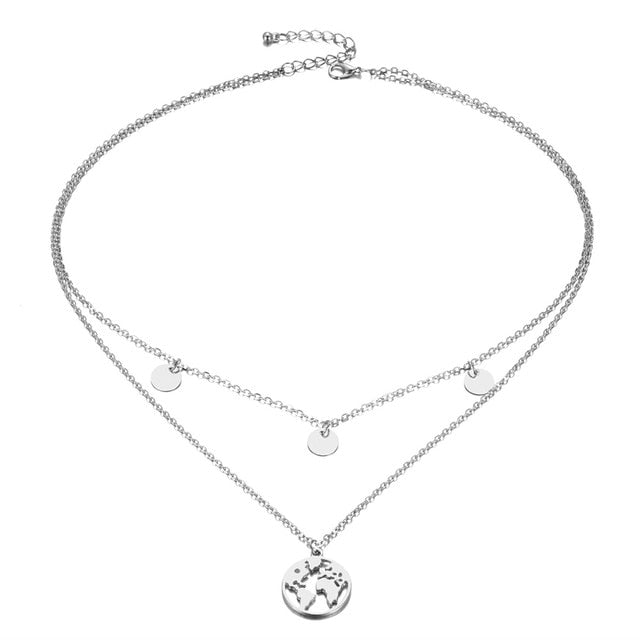 Necklace : Wereldbol Ketting Deluxe - Goudkleurig in Zilverkleurig van Pantino