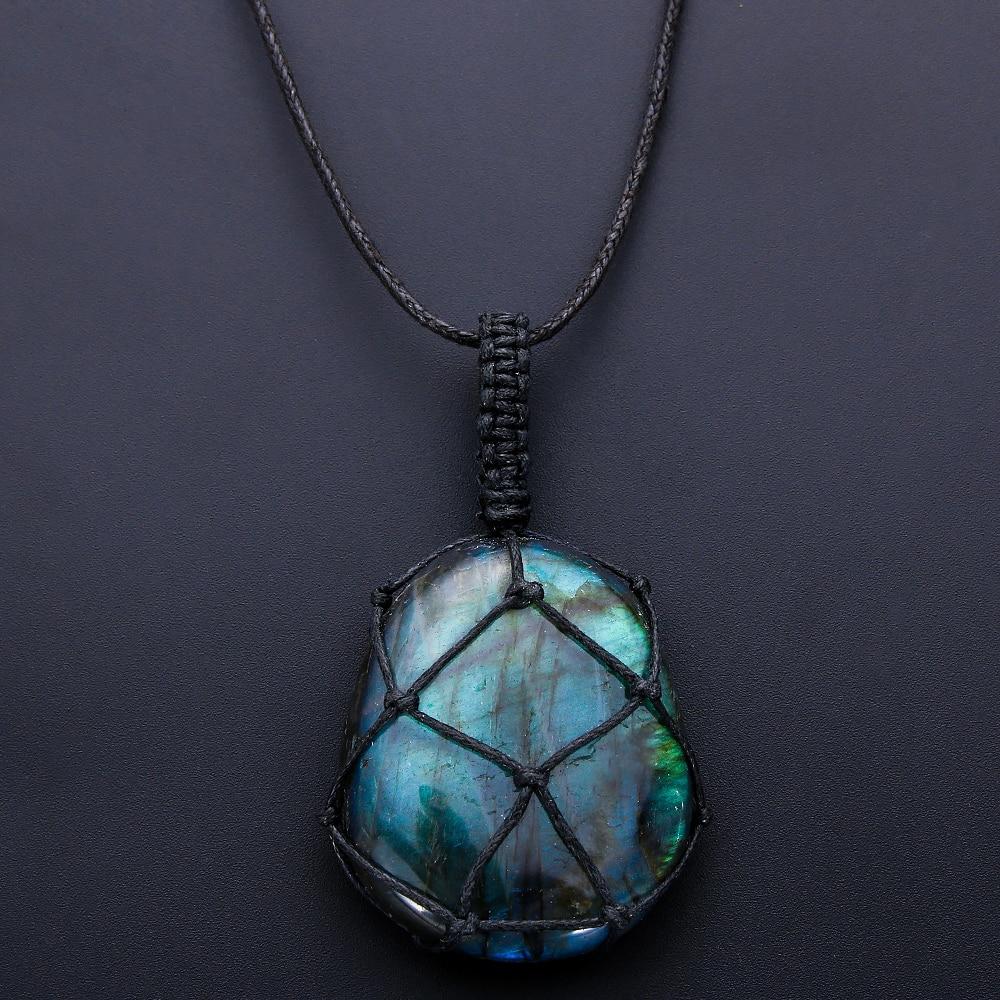 Necklace : Labradoriet Drakenhart - Unieke Handgesneden Edelsteen Hanger in van Pantino