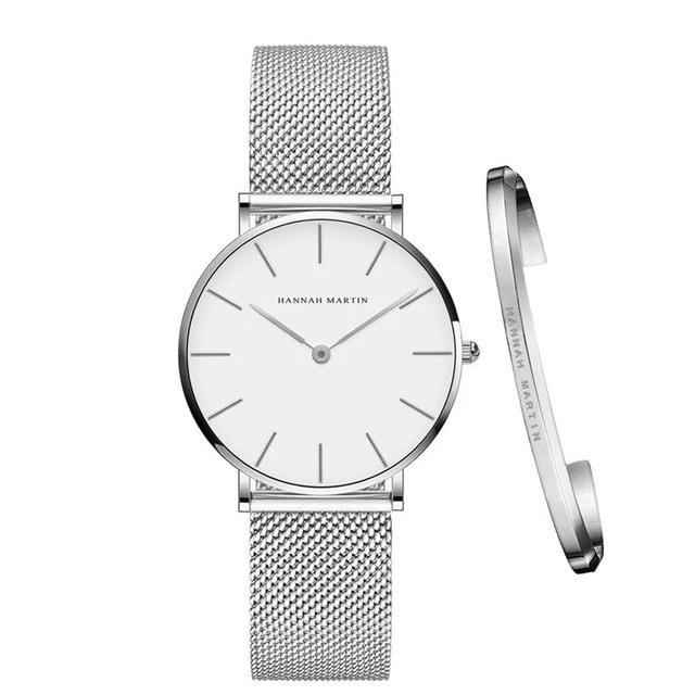 Dameshorloge van roestvrij staal zilver Hannah Martin - Milanese mesh armband elegant en modieus