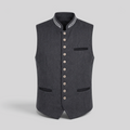 Heren Gilet Grijs Slim Fit met Visgraat en Staande Kraag