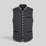 Heren Gilet Grijs Slim Fit met Visgraat en Staande Kraag