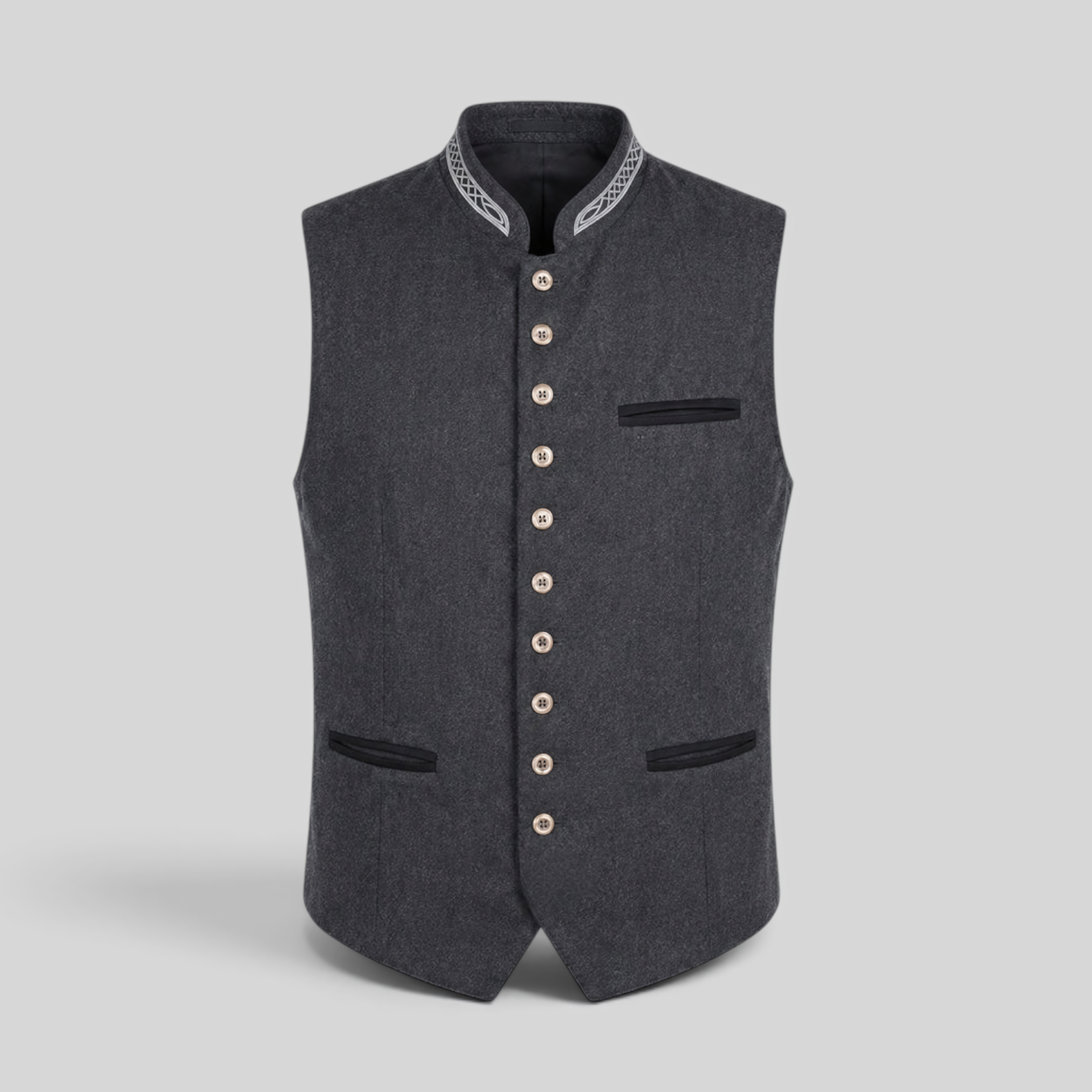SS - Mens - Tanktop : Heren Gilet Grijs Slim Fit met Visgraat en Staande Kraag in Grijs van Loranza