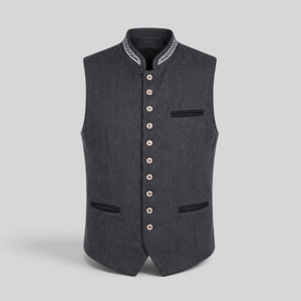 Heren Gilet Grijs Slim Fit met Visgraat en Staande Kraag
