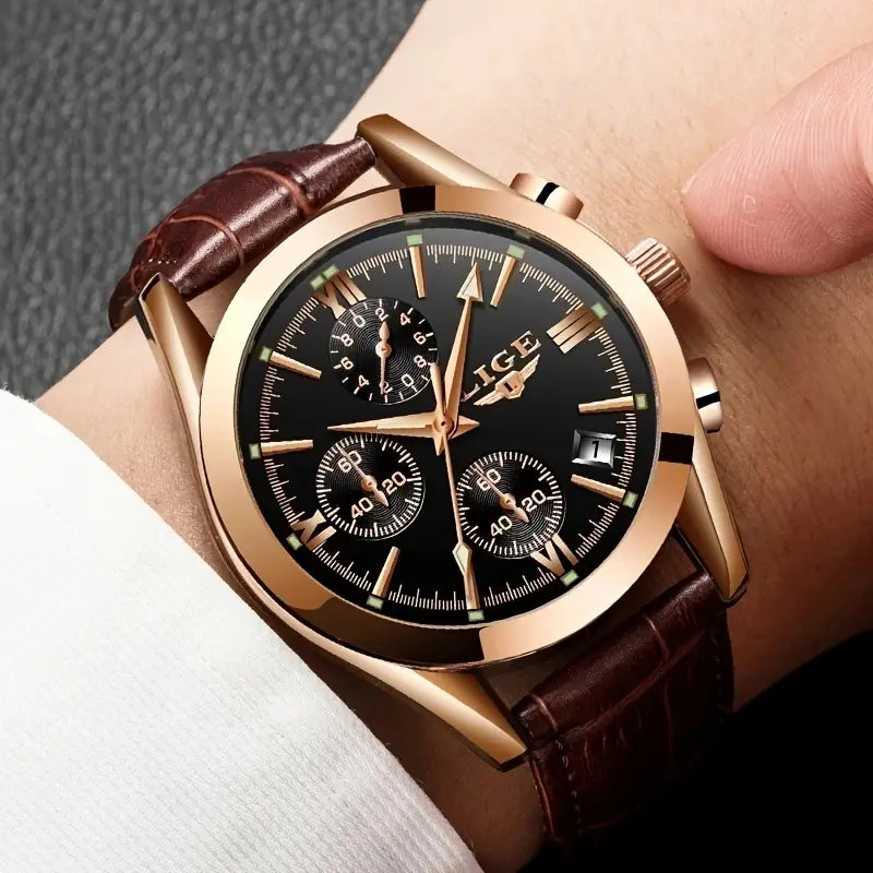 watches : Horloge Roos Goud Zwart - QuartzWatch - Luxueus Militair in van Pantino