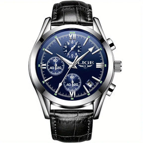 watches : Horloge Roos Goud Zwart - QuartzWatch - Luxueus Militair in Zilverblauw van Pantino