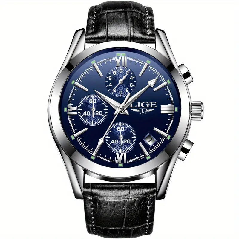 watches : Horloge Roos Goud Zwart - QuartzWatch - Luxueus Militair in Zilverblauw van Pantino