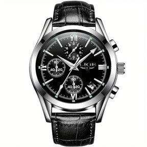 watches : Horloge Roos Goud Zwart - QuartzWatch - Luxueus Militair in Zilverzwart van Pantino