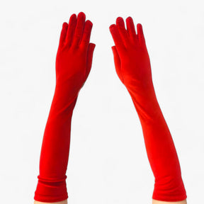 Gloves : Handschoenen Dames Rood 44cm - Velours - Elegante Retro-Stijl en Warmte in Rood 44cm Eén maat van Pantino
