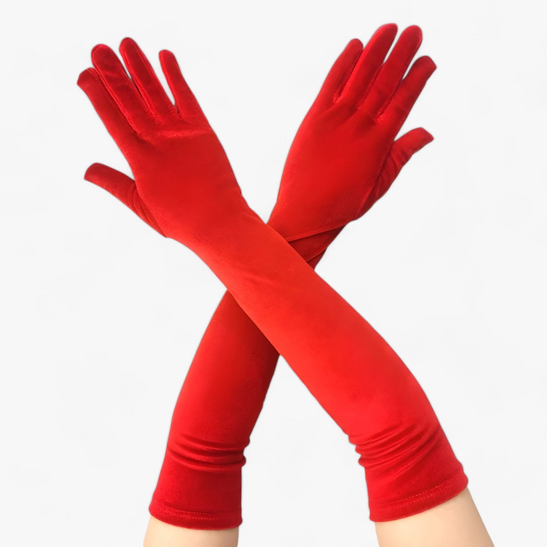 Gloves : Handschoenen Dames Rood 44cm - Velours - Elegante Retro-Stijl en Warmte in Rood 53cm Eén maat van Pantino