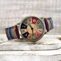 watches : Retro Horloge Blauw - Gekleurde Canvas Band Vintage - Canvas in Blauw van Pantino