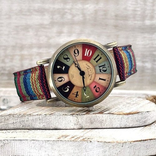 watches : Retro Horloge Blauw - Gekleurde Canvas Band Vintage - Canvas in Blauw van Pantino