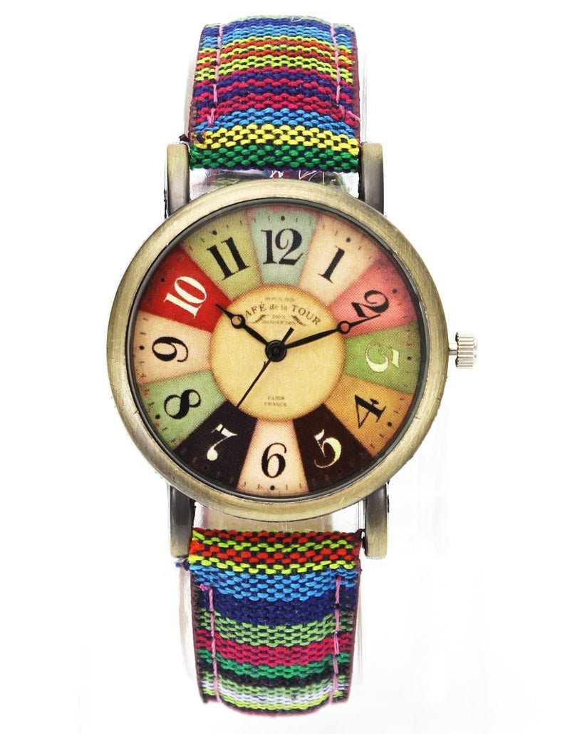 watches : Retro Horloge Blauw - Gekleurde Canvas Band Vintage - Canvas in van Pantino