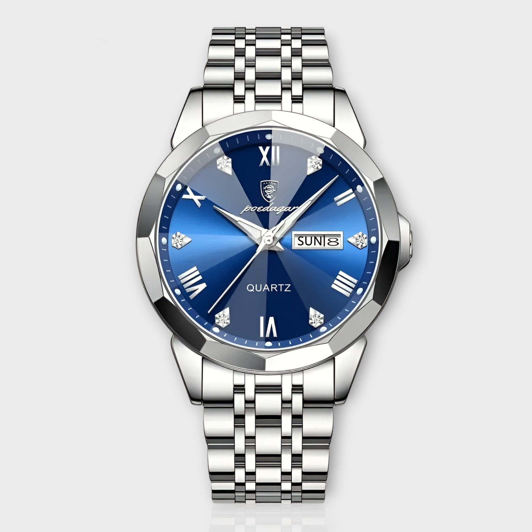 watches : Herenhorloge Zilver RVS 40mm - Klassiek Polshorloge met Datumweergave in Zilver Blauw van Pantino