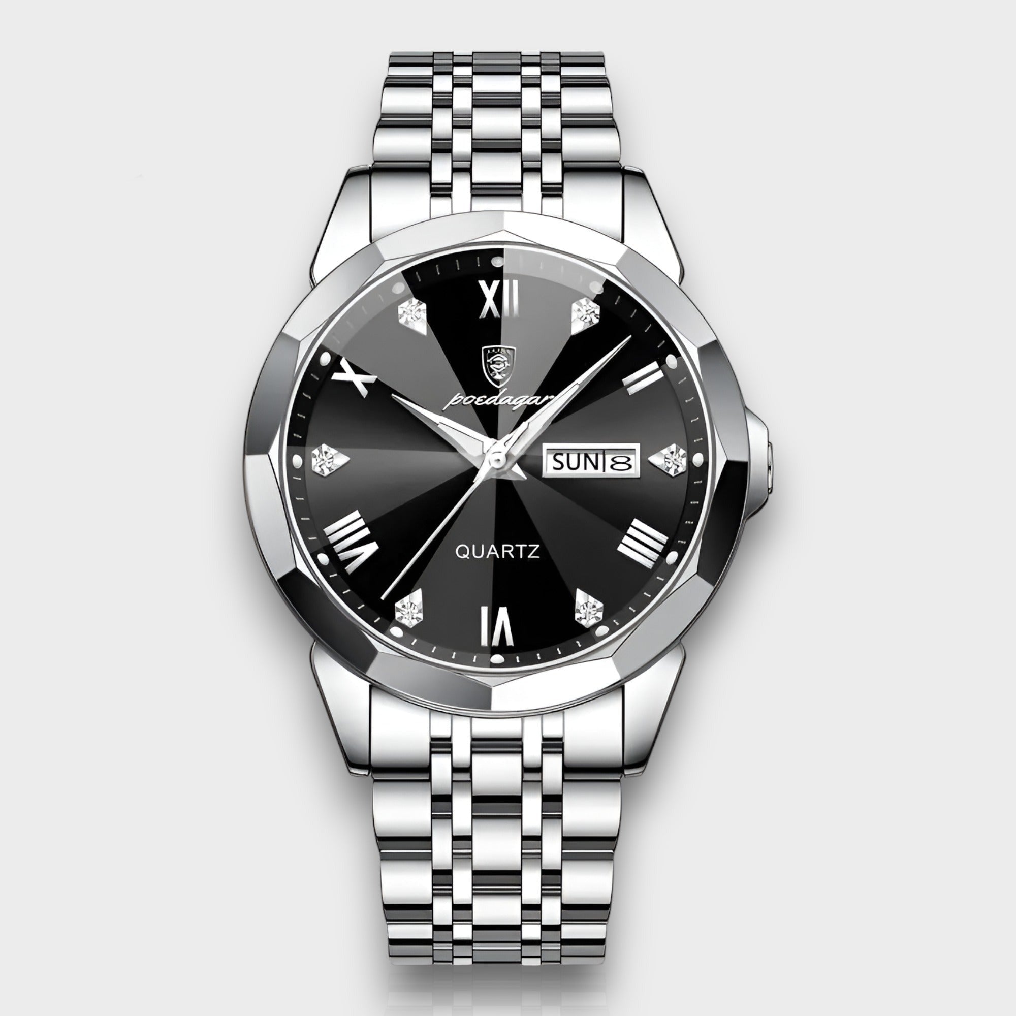 watches : Herenhorloge Zilver RVS 40mm - Klassiek Polshorloge met Datumweergave in Zilver Zwart van Pantino