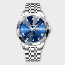 watches : Herenhorloge Zilver RVS 40mm - Klassiek Polshorloge met Datumweergave in Zilver Blauw van Pantino