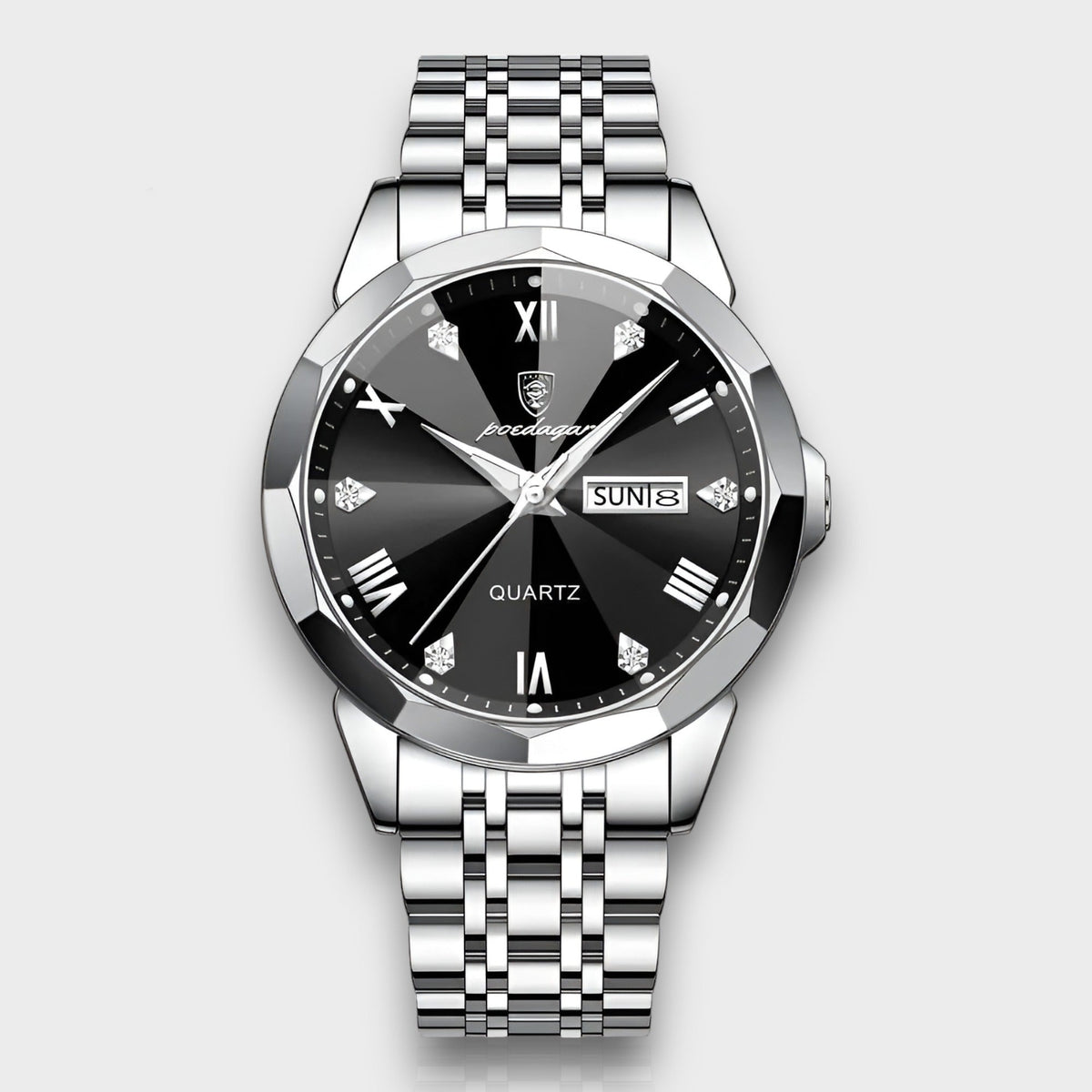 watches : Herenhorloge Zilver RVS 40mm - Klassiek Polshorloge met Datumweergave in Zilver Zwart van Pantino