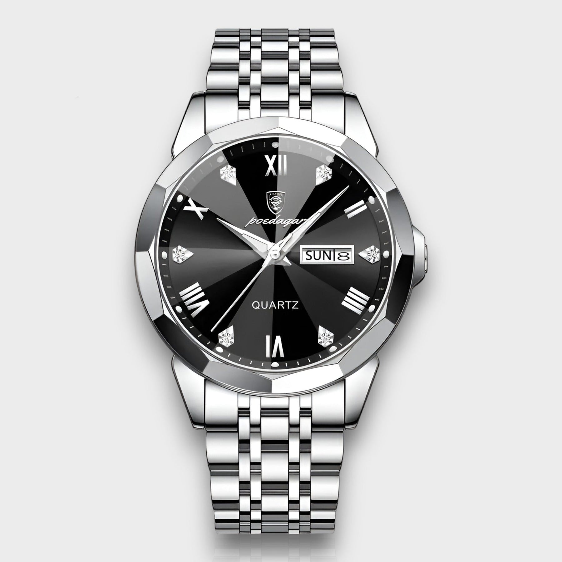 watches : Herenhorloge Zilver RVS 40mm - Klassiek Polshorloge met Datumweergave in Zilver Zwart van Pantino