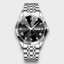watches : Herenhorloge Zilver RVS 40mm - Klassiek Polshorloge met Datumweergave in Zilver Zwart van Pantino