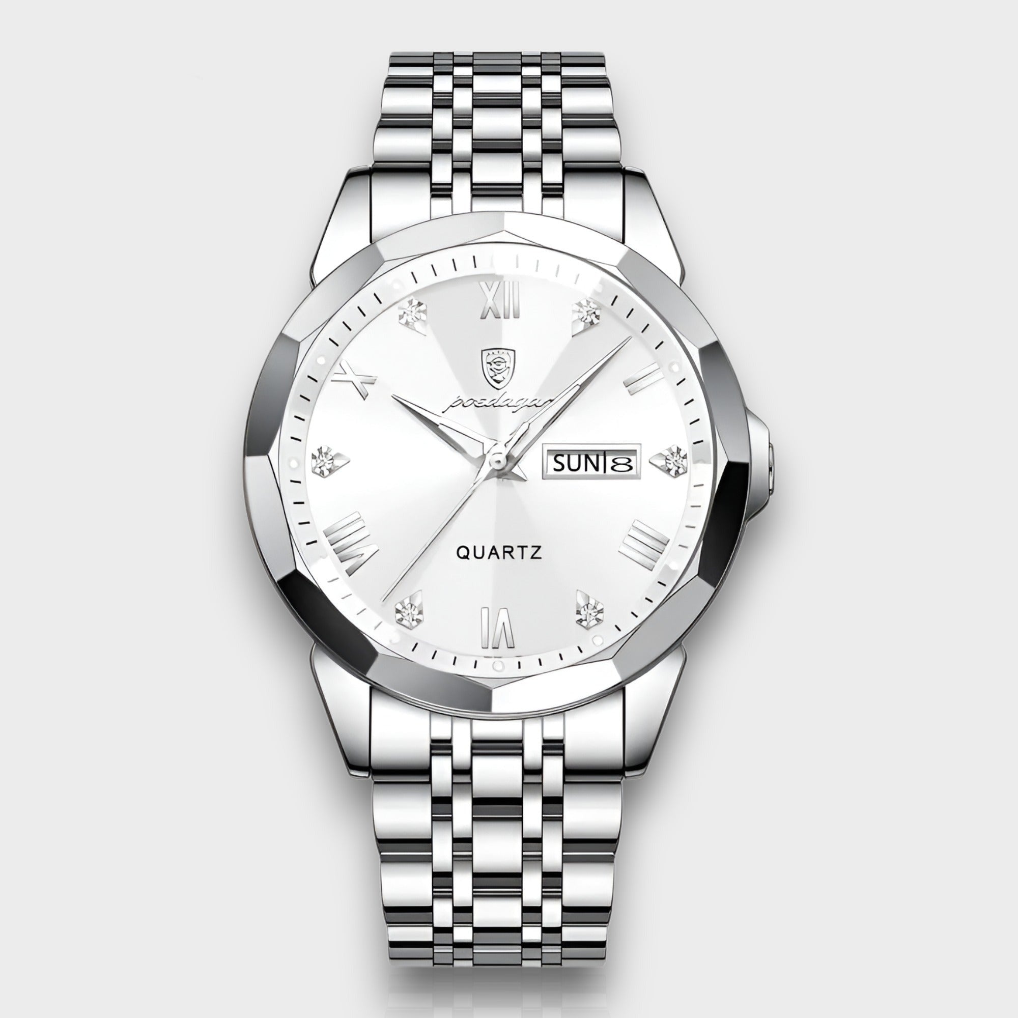watches : Herenhorloge Zilver RVS 40mm - Klassiek Polshorloge met Datumweergave in Zilver Wit (4 beschikbaar) van Pantino