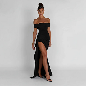 Maxi dresses : Robe Longue Femme Épaules Dénudées & Fente Élégante - Idéale Soirée/Cérémonie in Noir van Pantino