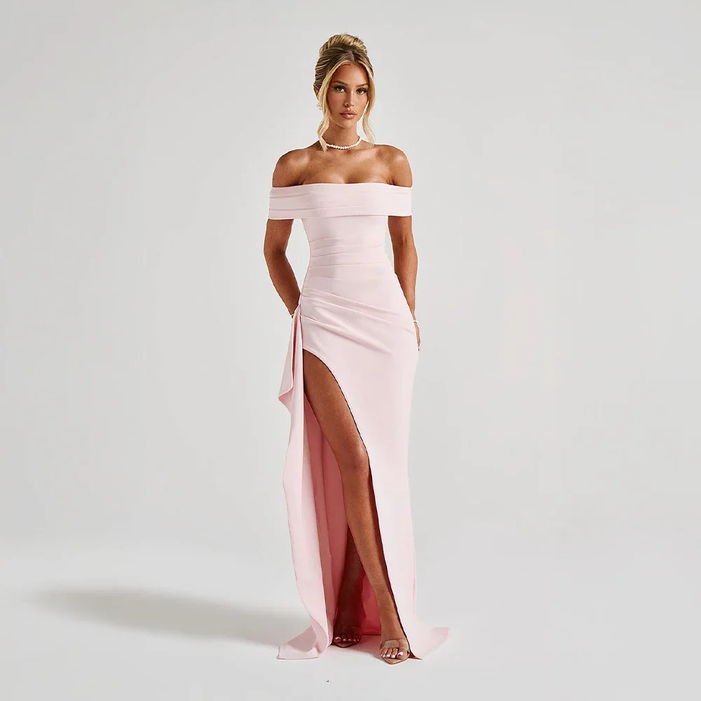 Maxi dresses : Robe Longue Femme Épaules Dénudées & Fente Élégante - Idéale Soirée/Cérémonie in Rose van Pantino