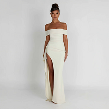 Maxi dresses : Robe Longue Femme Épaules Dénudées & Fente Élégante - Idéale Soirée/Cérémonie in Blanc van Pantino