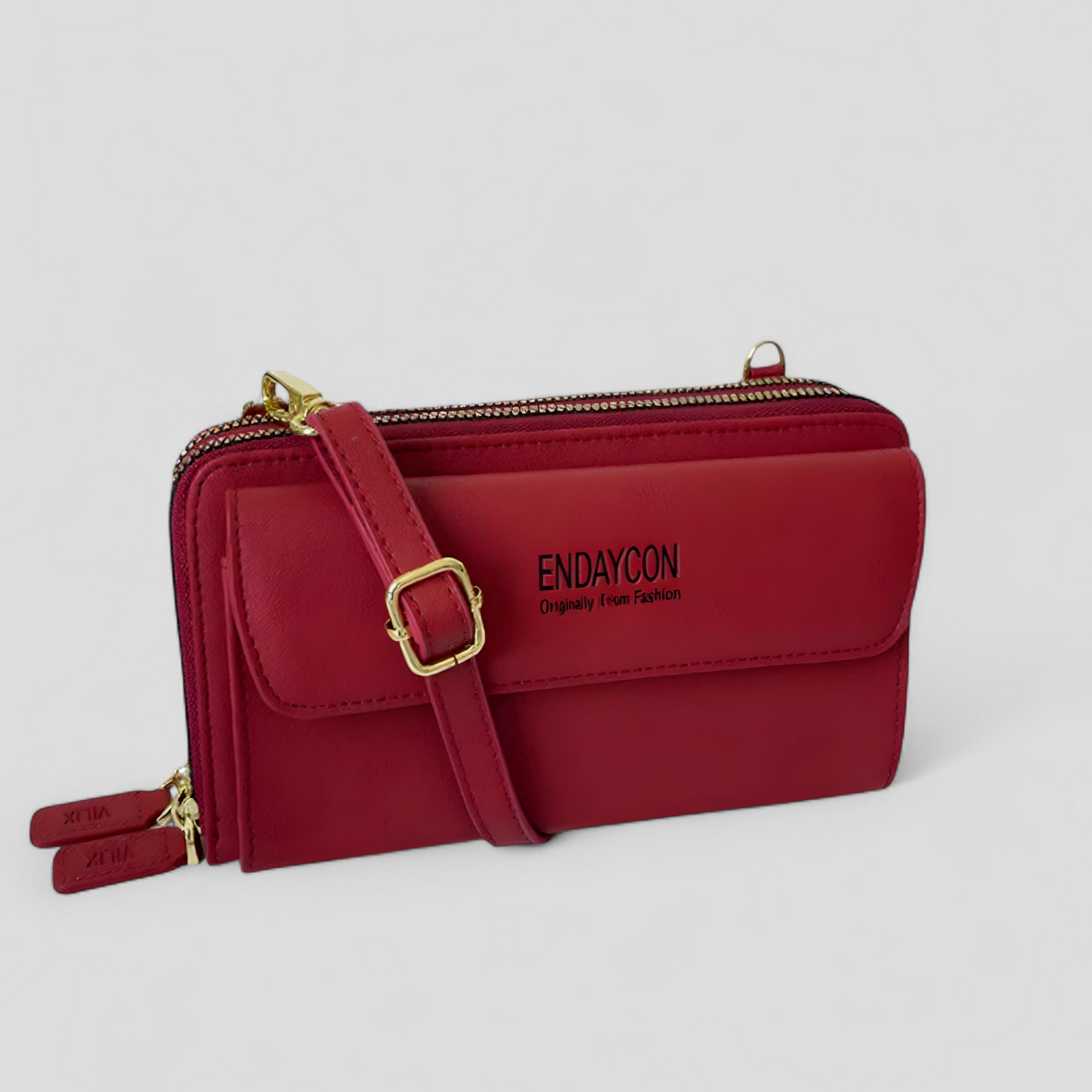 bags : EviBella - Compact Telefoontasje - Zwart in Bordeaux Rood van Pantino