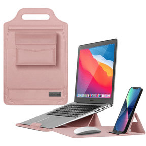 Laptop Sleeve : Laptophoes Bruin - Stijlvolle Veelzijdige Werkplek - Leer in Roze van Pantino
